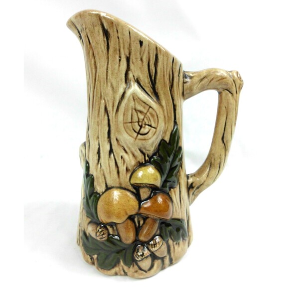 Vintage 1970's Mushroom Tree Stump Creamer Pitcher Hand Painted Cottagecore 7 In - Picture 1 of 5